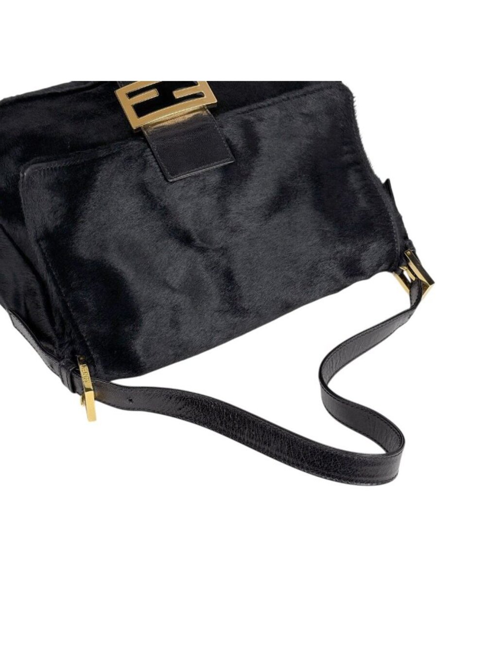 Fendi Zucca Logo Shoulder Bag Mamma Baguette Calf Hair Black - Picture 10 of 12